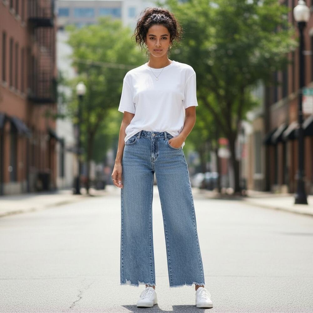 Rewash Low Rise Relaxed Flare Jeans Women's Size 3/26 Light Wash Raw Hem Denim - Picture 3 of 16